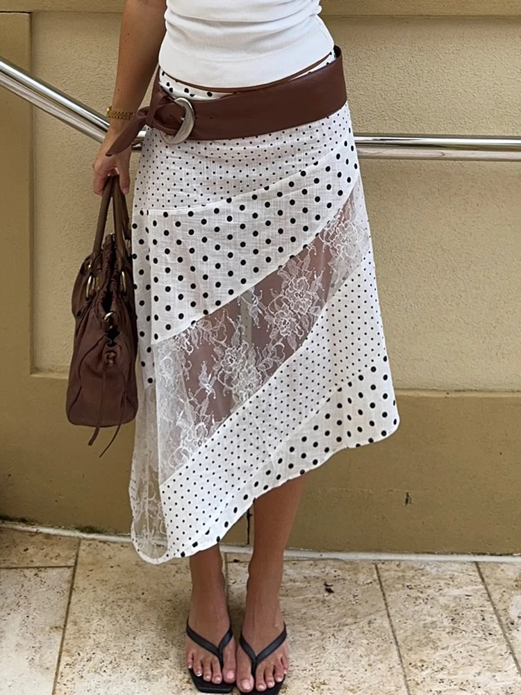 Fantoye-Falda de encaje transparente con dibujo de almazuela para mujer, falda larga blanca de cintura alta, ropa de calle informal ajustada de verano para mujer