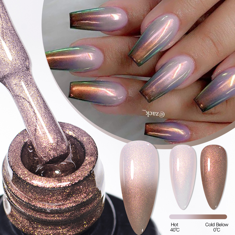 Esmalte de uñas de Gel térmico Auroras, barniz de Gel semipermanente que cambia de Color con brillo desnudo púrpura y temperatura brillante, 7ml