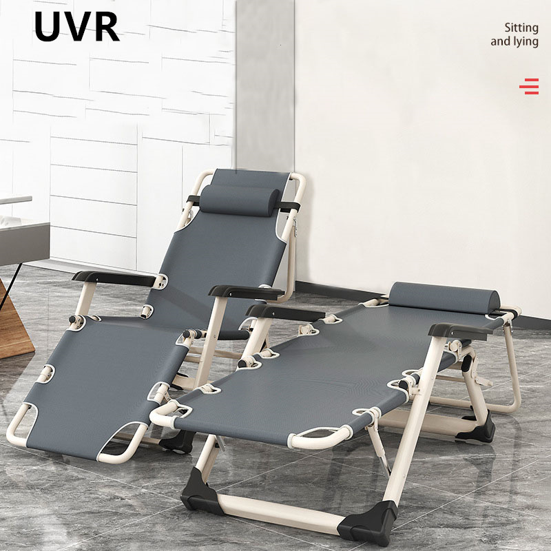 UVR Single Person Lunch Lounge Chair Outdoor Camping Foldable Portable Office Adjustable Backrest Lazy Person Lounge Chair