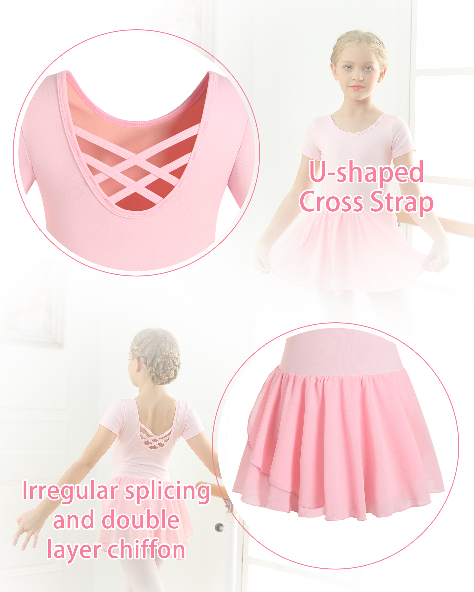 Collant de manga curta para meninas com saia vestido de dança infantil roupas de balé