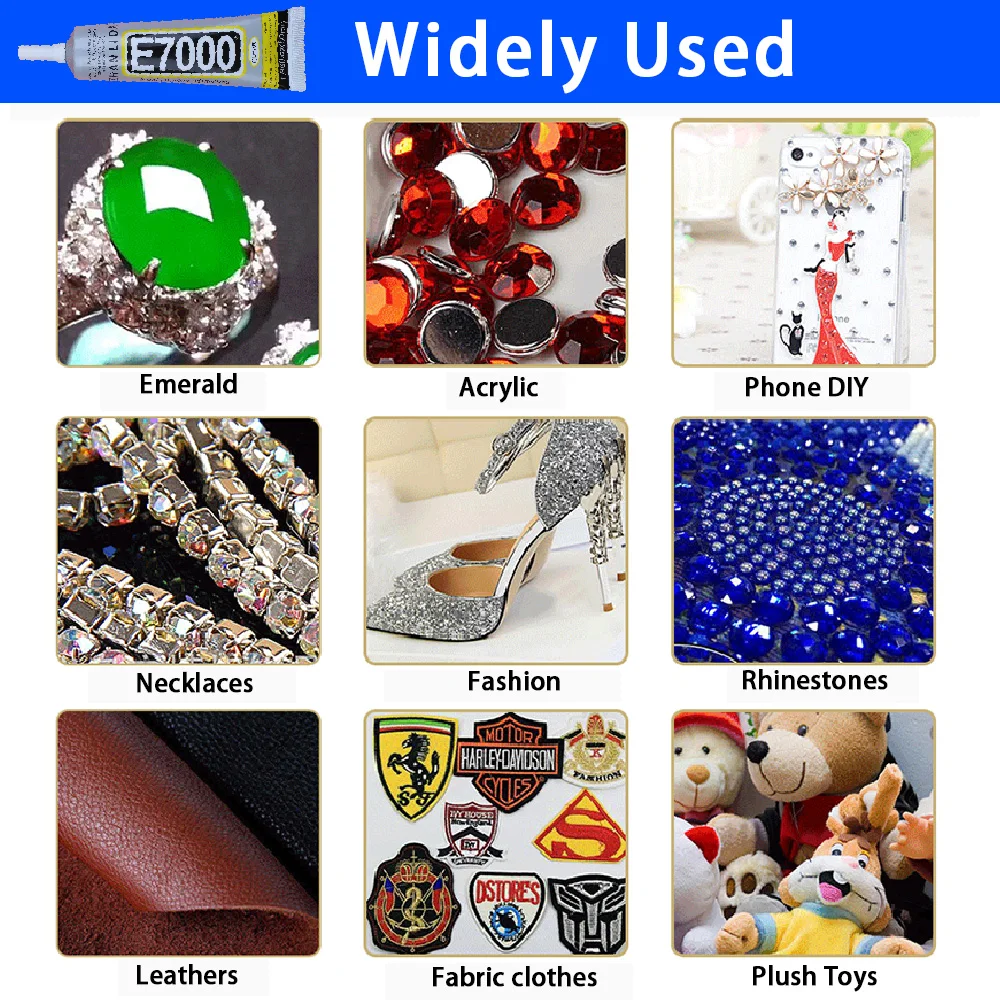 50/110ML E7000 กาวใสผ้าสิ่งทอเสื้อผ้าโลโก้ Patch เครื่องประดับ DIY CRAFT หนังคริสตัล Rhinestone โทรศัพท์กาวอีพ็อกซี่