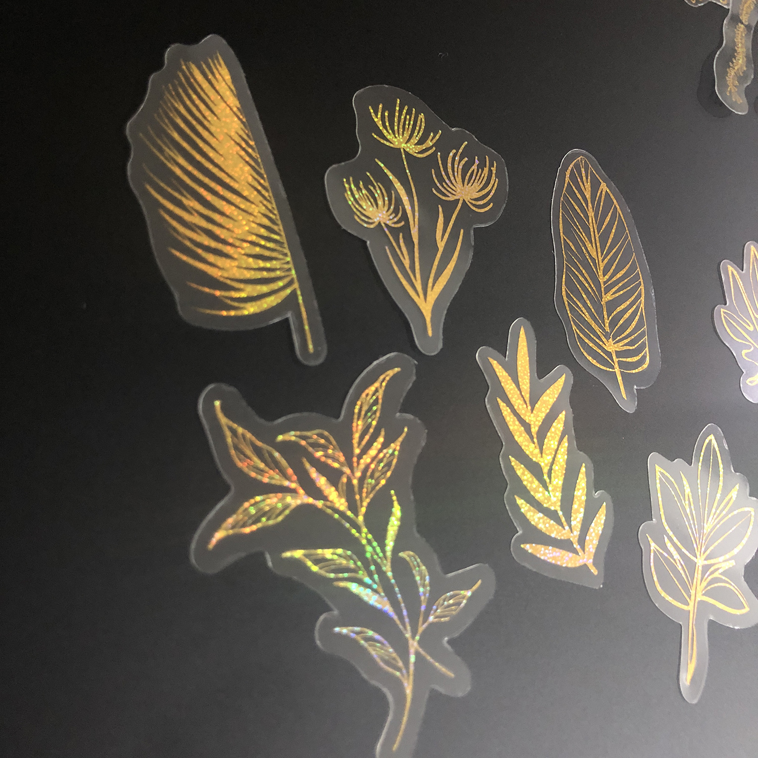 80 ชิ้น Glitter Gold สติกเกอร์ดอกไม้, กันน้ําโปร่งใสสติ๊กเกอร์ตกแต่ง, สัตว์เลี้ยงกาวสติกเกอร์ป้าย