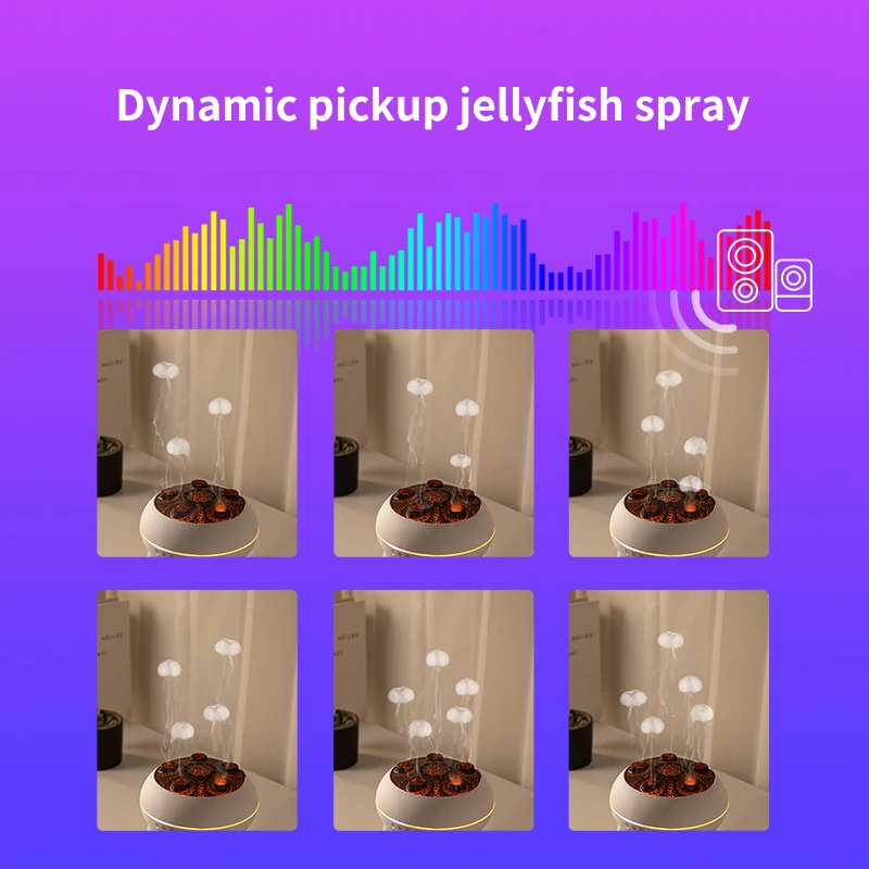 Dynamischer Quallen-Luftbefeuchter, 250 ml, Diffusor für ätherische Öle, Fernbedienung, Schlafzimmer-Luftbefeuchter mit 7 bunten Nachtlichtern