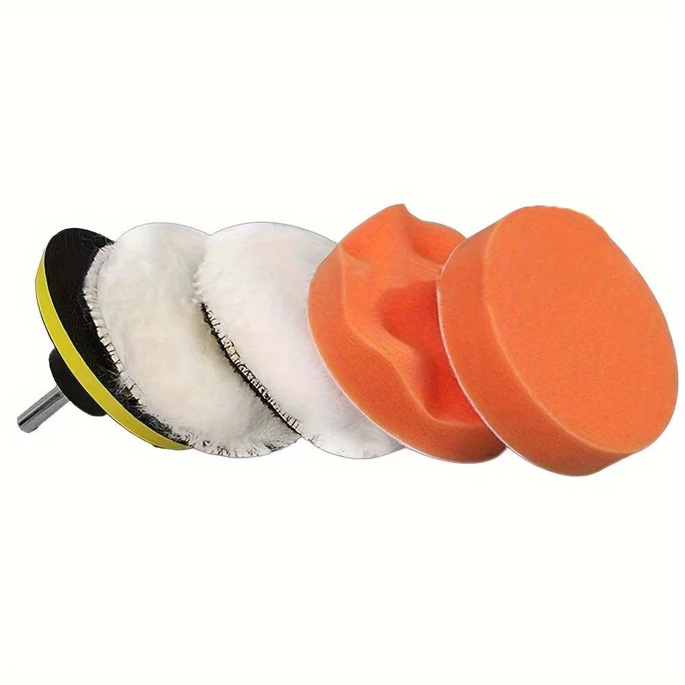 6 unids/set de almohadillas para pulir autos, discos para pulir el cabello de esponja, discos para pulir en forma de coche, con adaptador de taladro para tablero posterior