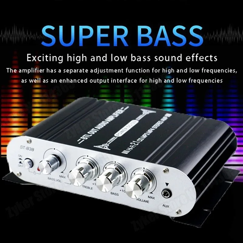 Wzmacniacz kanałowy ST-838 2.0 z subwooferem 2.1, mocnym basem i wysokiej jakości systemem dźwiękowym do domowego systemu audio