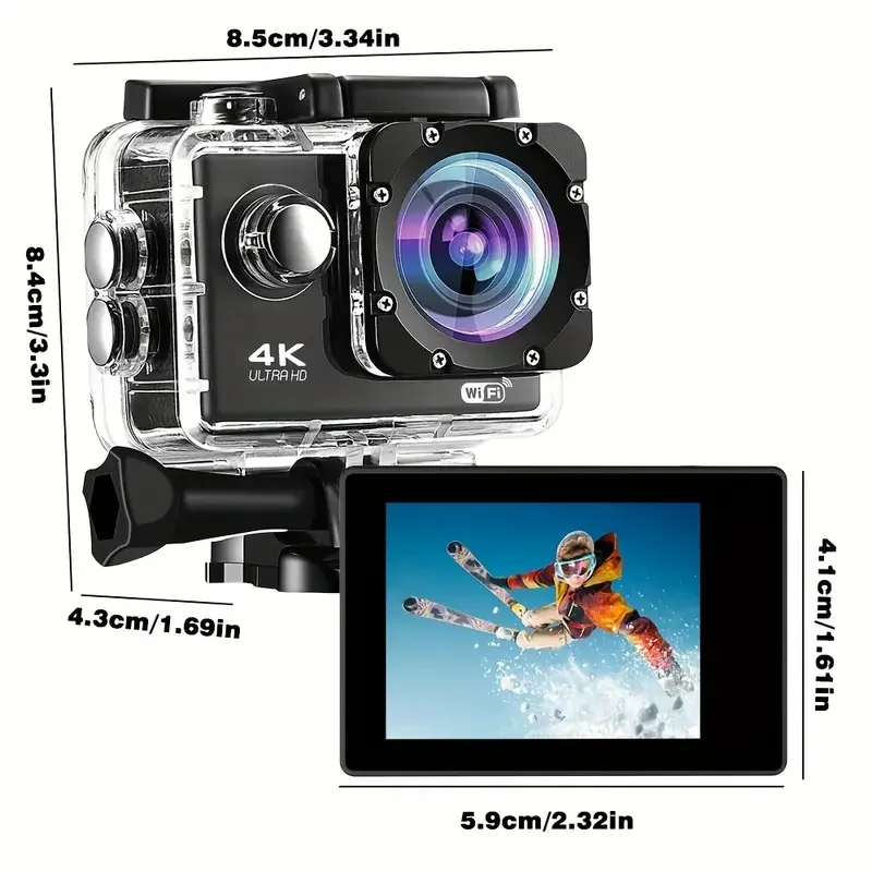 4K Action Camera with 120° Wide - Angle + WiFi - APP Control, Capable of Shooting in Scenes like Diving and Skiing