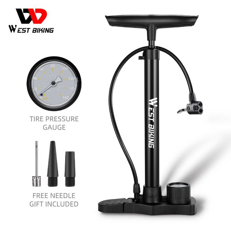 WEST BIKING Fahrradpumpe 160PSI Tragbare Edelstahl-Fahrradpumpe Schrader Presta Ventil Inflator Mountain Road Bike Zubehör