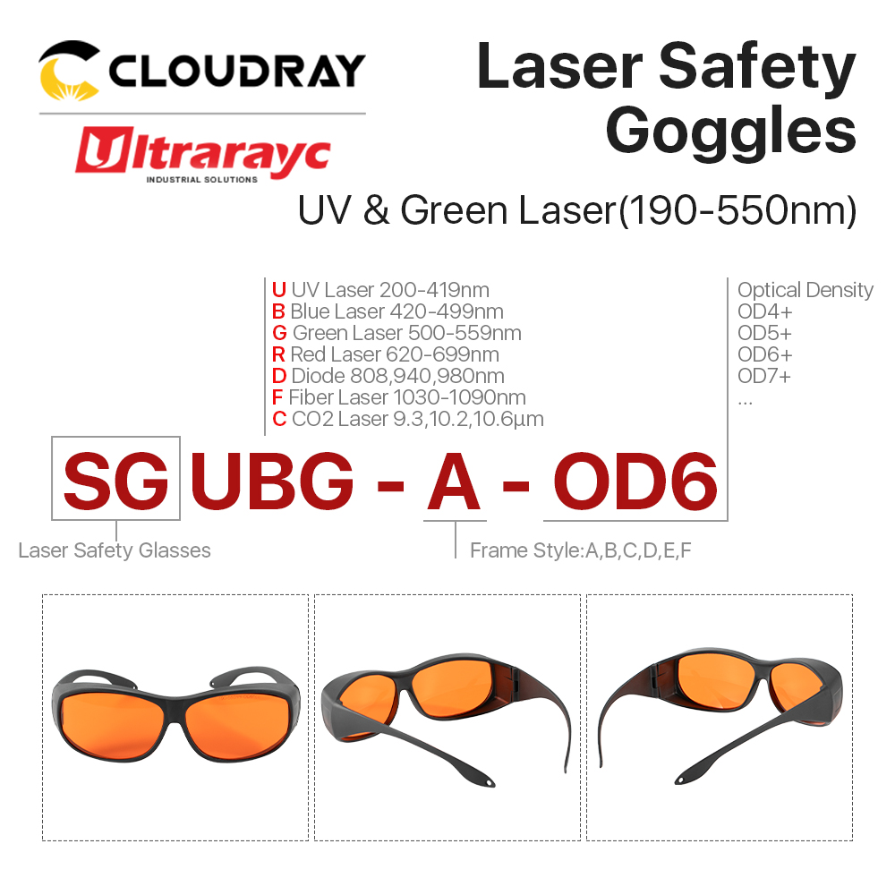 Lunettes de sécurité Laser Ultrarayc 190-550nm OD6 + CE lunettes de sécurité Laser lunettes de protection pour Machine Laser UV et verte