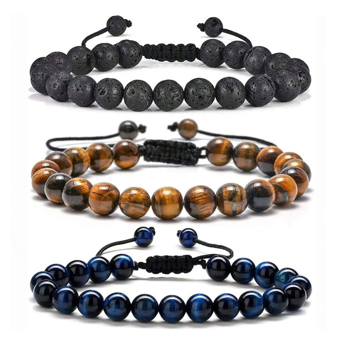 3 Stile 8 mm natürliche Tigeraugen Lava Rock Schutz HANDGEMACHTE Armband Herren Geschenk