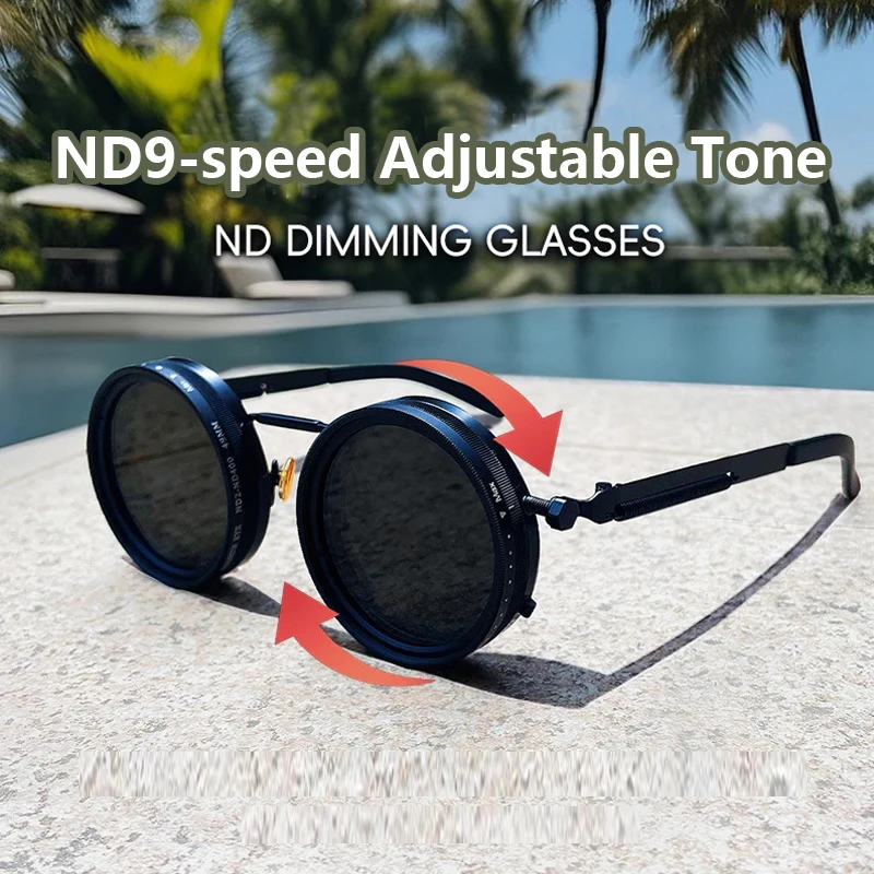 Gafas de sol redondas polarizadas ND9, gafas de sol con atenuación ajustable para hombres y mujeres, gafas de pesca Retro Punk para hombres, gafas de sol para exteriores UV400