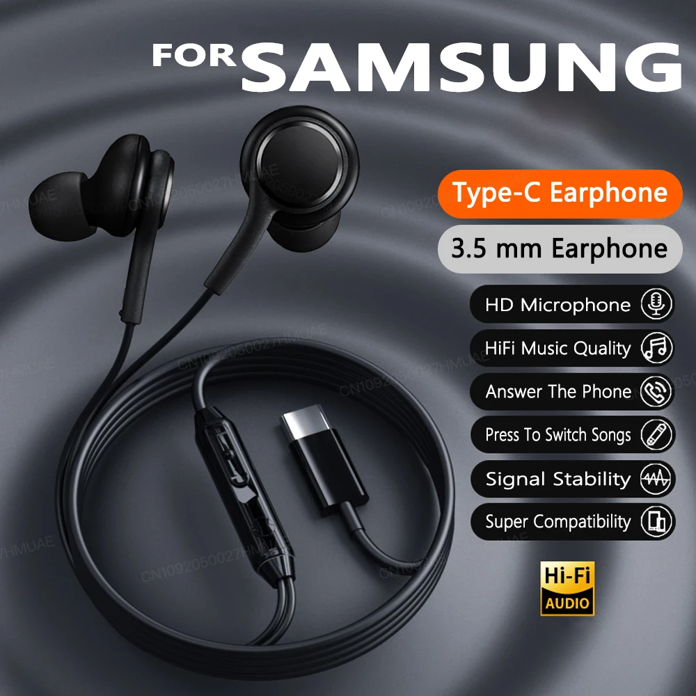 Auriculares con cable tipo C originales para Samsung Galaxy S25 S24 S23 S22 Ultra Plus, auriculares de 3,5mm A55 A54 A53 A52, accesorios