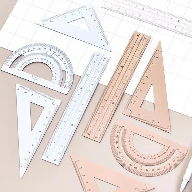 4 in 1 Deli Metal Ruler Stationery Set Aluminum Alloy Multifunctional Combination Ruler Triangle Protractor Alloy Drawing