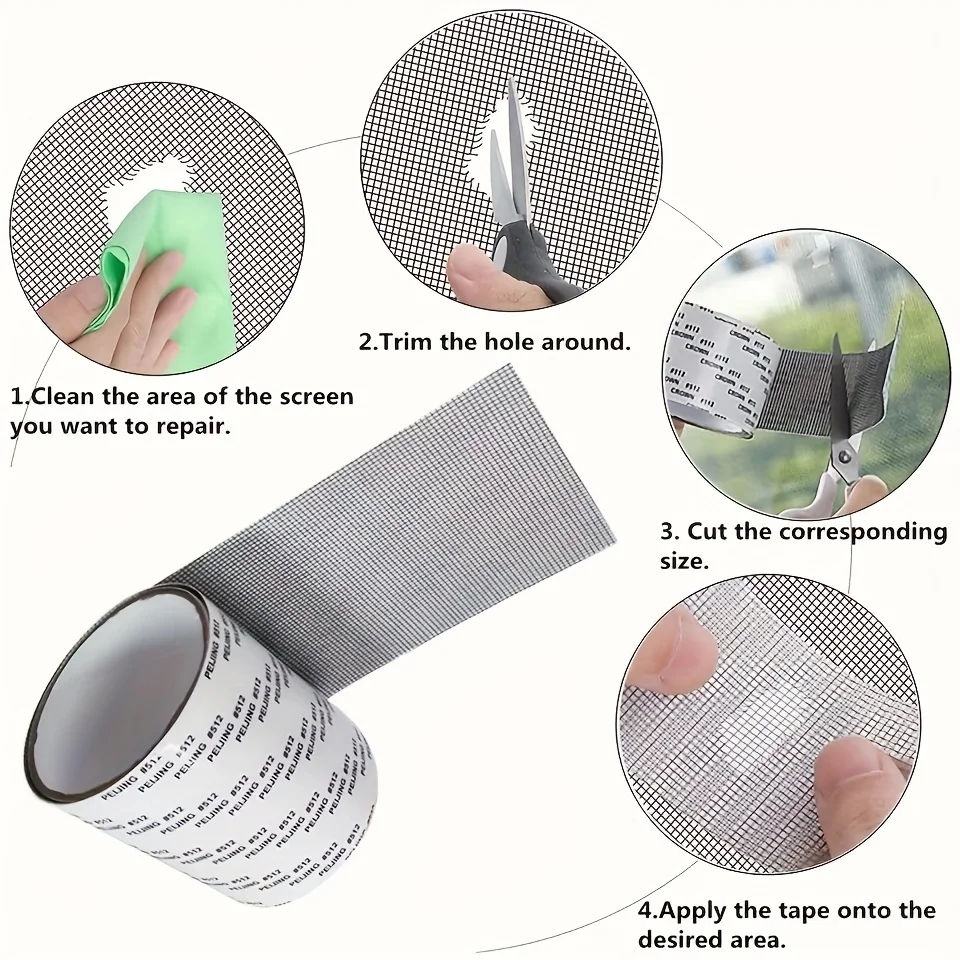Strong Waterproof Self-Adhesive Window Screen Repair Mesh Tape for Covering Holes Tears Anti-Insect Mosquito Net Door Fix Patch