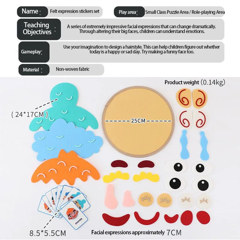 สติกเกอร์แสดงอารมณ์ DIY สำหรับเด็ก – เกมการเรียนรู้การแสดงออกทางอารมณ์สำหรับเด็กปฐมวัย, ของเล่นหน้าตานิยมแสดงอารมณ์