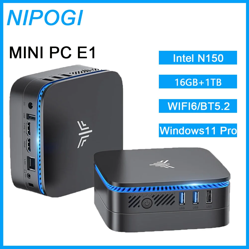 NIPOGI Mini PC Intel Alder Lake N150 16GB RAM 1TB M.2 SSD Windows11Pro WIFI6 BT5.2 Mini Desktop Computer voor Thuiswerk Zakelijk