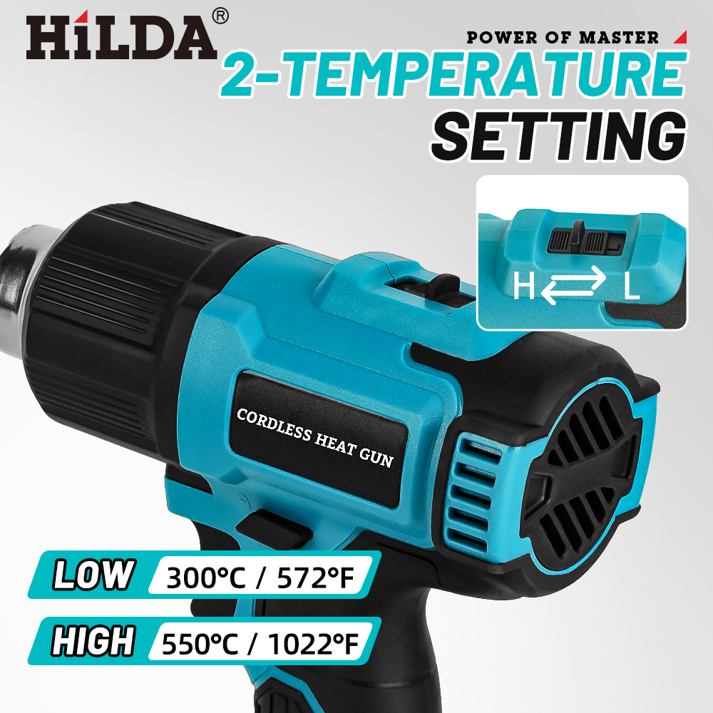 HILDA 21V Pistola ad aria calda portatile Temperatura ricaricabile senza fili per pistola termica elettrica a batteria Makita con ugelli