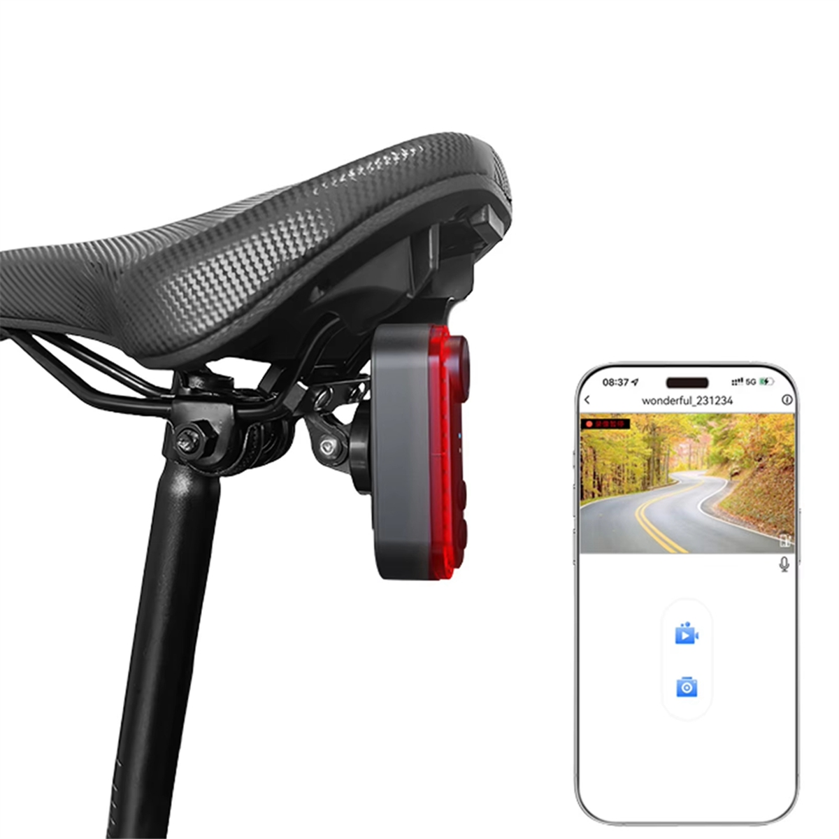 NEW Bike Tail Light with Recorder Camera 1080P HD 150 Degree Viewing Phone Interconnection Water Proof Rear View Camera