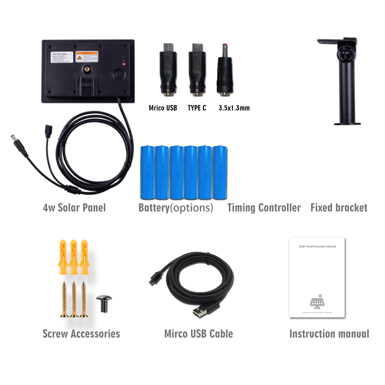Солнечная панель 4 Вт 3 в 1 DC/Micro USB/TypeC Выход 5 В 6 В 9 В 12 В Солнечная зарядка Встроенный аккумулятор 18650 для наружной камеры безопасности