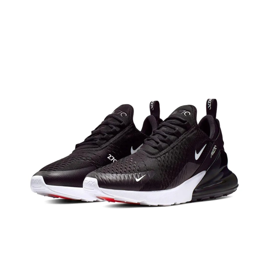 Nike New Air Max 270 Low รองเท้าผ้าใบสําหรับบุรุษและสตรีแฟชั่นอินเทรนด์รองเท้าลําลองรองเท้าผ้าใบที่สะดวกสบายและสวมใส่ได้ glossy black