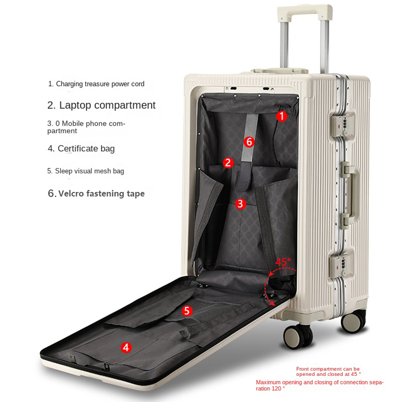 多機能フロントオープニングリッドトロリーケース、男性用ビジネストラベルケース、TSAロック、アルミニウムフレーム、20インチキャリア、24インチ