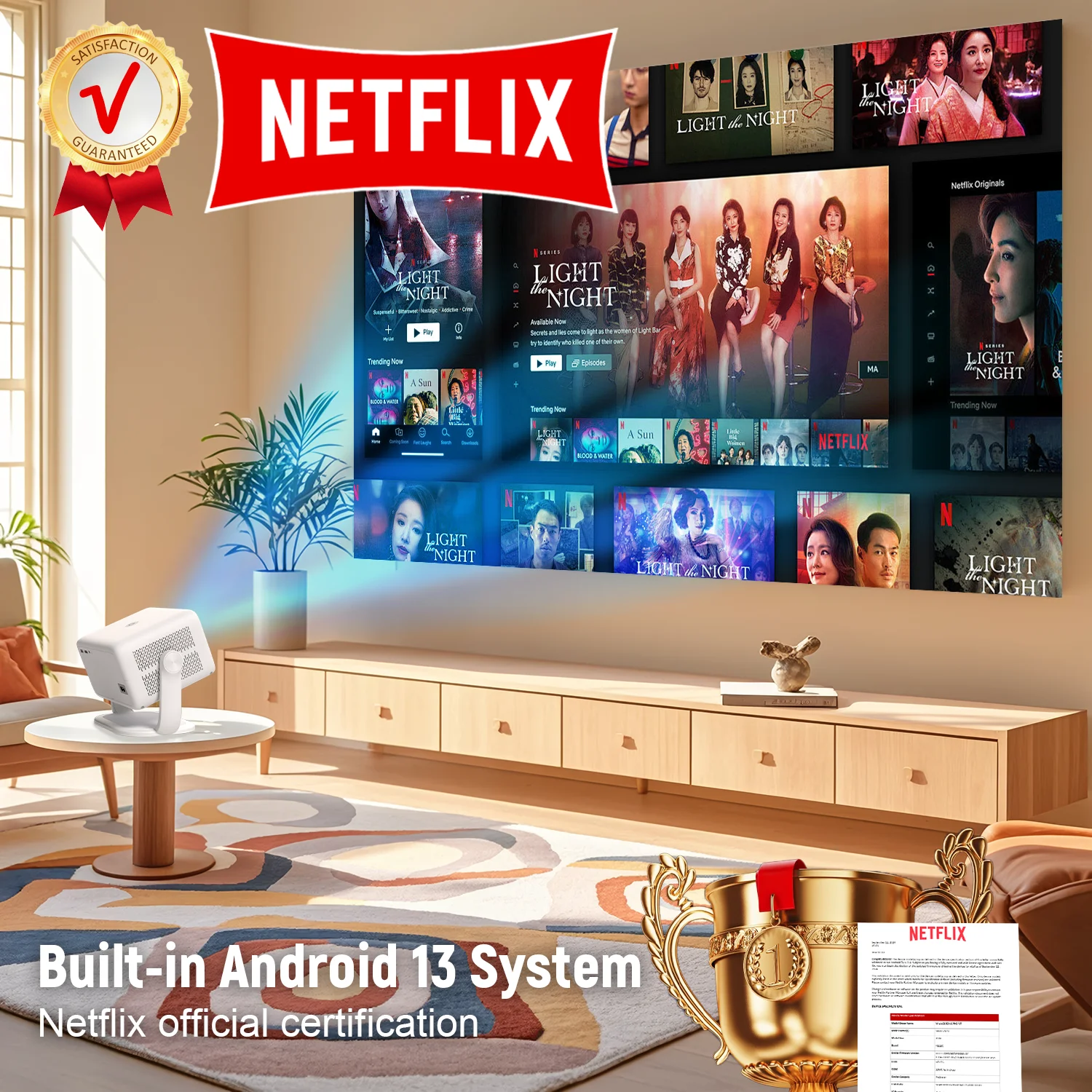 Proyector Velec Certificación Netflix 650ANSI Android 13 Portátil 4K Nativo Wifi6 BT5.2 1080P TP350 Corrección Keystone automática