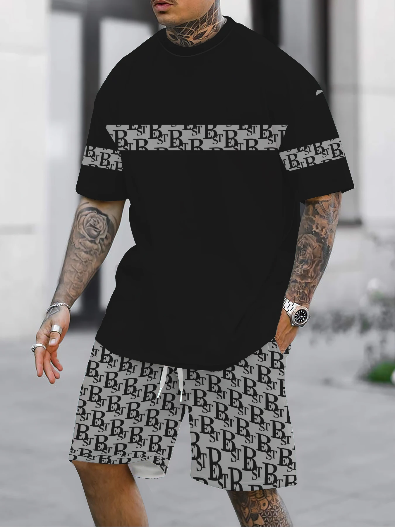 Sommer 2025, neuer Herrenanzug, 3D-gedrucktes Herren-Set mit kurzen Ärmeln und Shorts, Sommer, lässig, täglich, Herren-T-Shirt, Outdoor, lässig, Mode