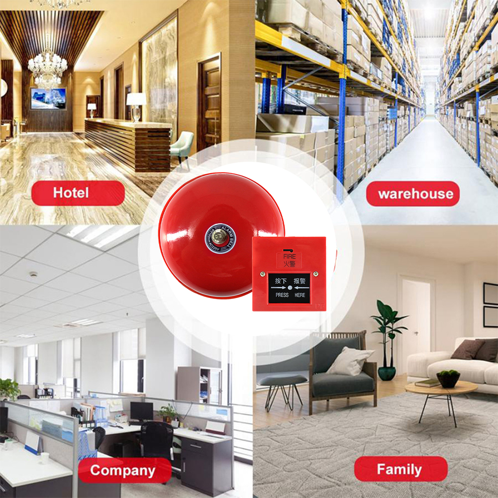 Sound and Light Fire Alarm with Key Fire Warning Siren Internal Strike Alarm Bell for Home Or Office