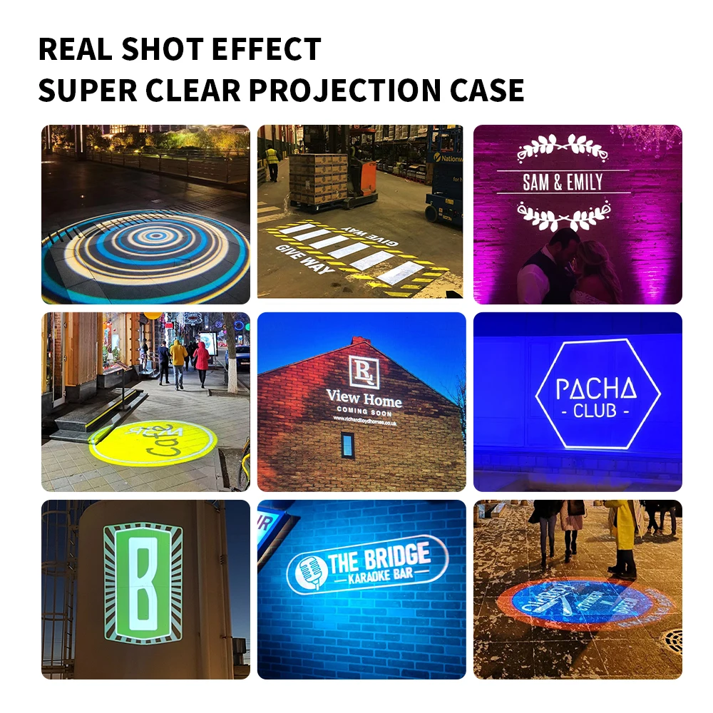Custom Led HD Gobo โลโก้โปรเจคเตอร์ในร่มกลางแจ้ง Ip67 กันน้ําหมุนโฆษณาภาพโปรเจคเตอร์สําหรับงานแต่งงานชั้น