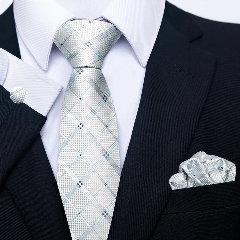 Gran oferta, corbata a cuadros gris de 8 cm, conjunto de cuadrados de bolsillo, corbata para hombre, accesorios de traje, Gravatas de deshierbe en grupo