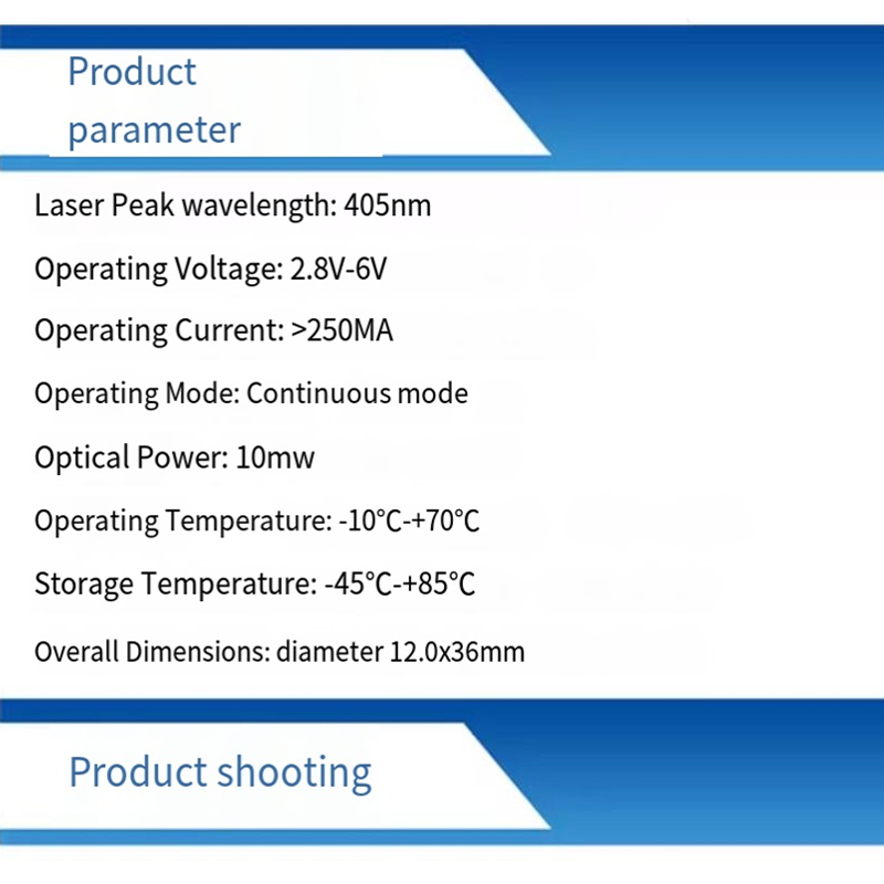 Módulo láser violeta azul de 405nm, cabezal láser de punto cruzado, láser de 10mW, Enfoque Ajustable