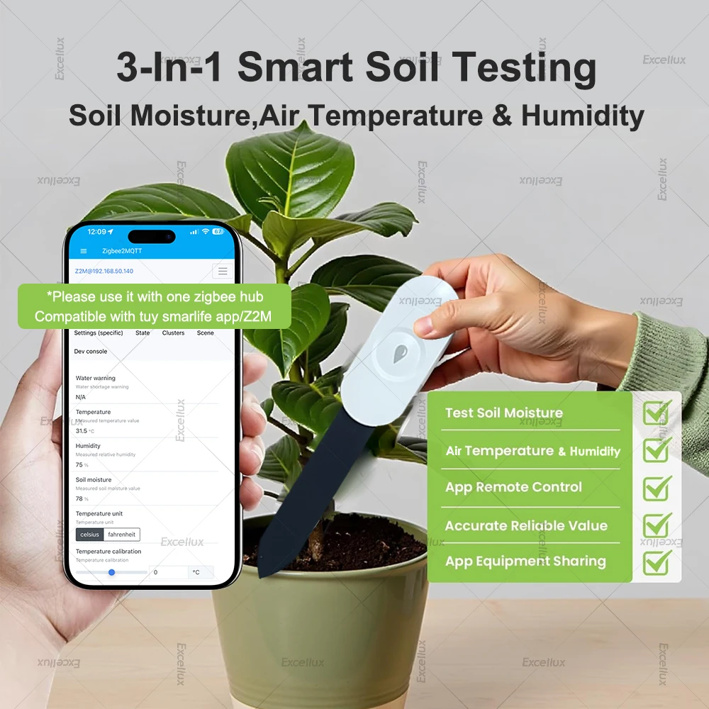 Tuya Smart Life Zigbee-probador de humedad del suelo, higrómetro de temperatura, Sensor de suelo para automatización de jardín doméstico, riego Z2M