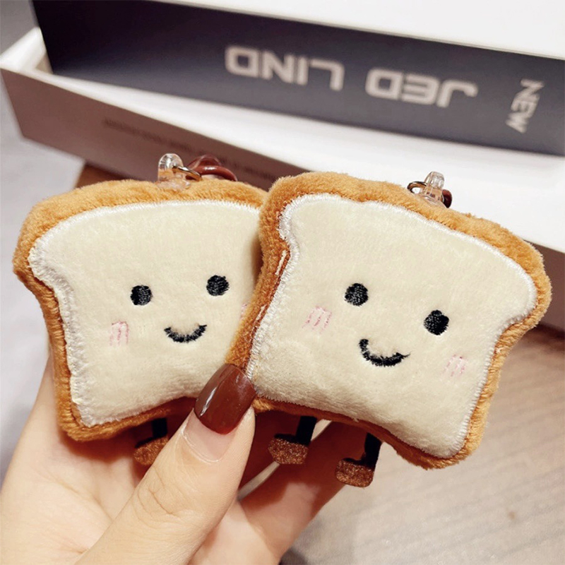 Llavero con forma de pan tostado, colgante de muñeco de comida de peluche de dibujos animados, llavero de coche, mochila, dijes, bolsa, accesorios de decoración