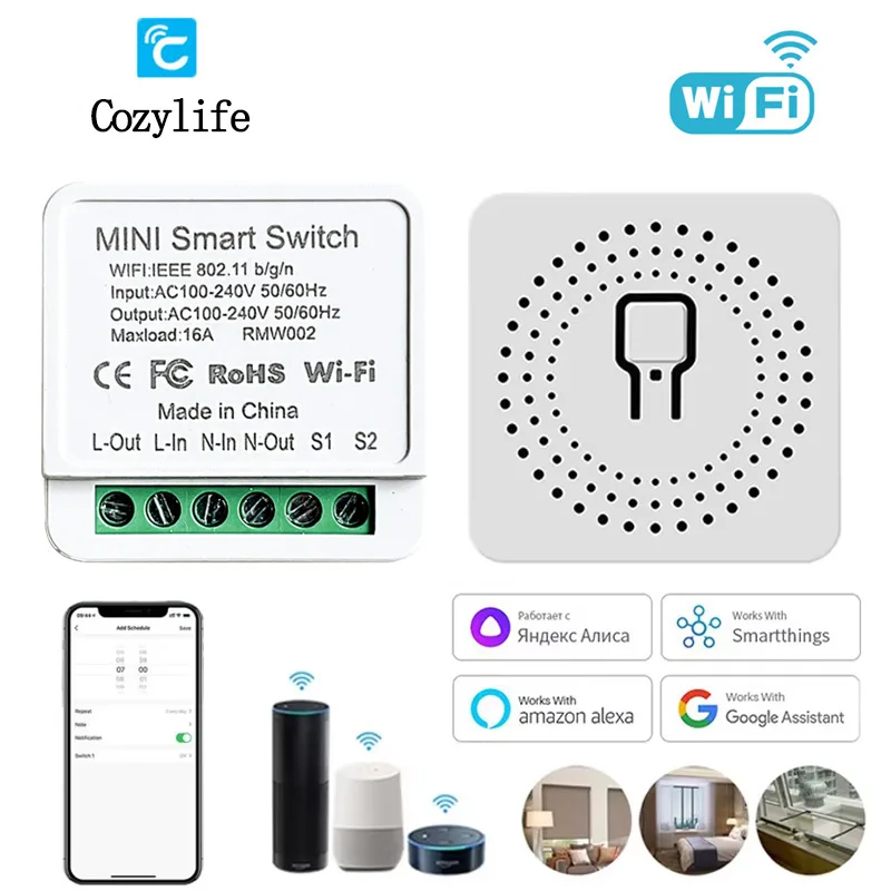 WiFi Smart Switch Module 2-weg Controle Thuis DIY Breaker Relais Lichtschakelaars Spraakbesturing Alexa Alice Google Home AC 100-240V