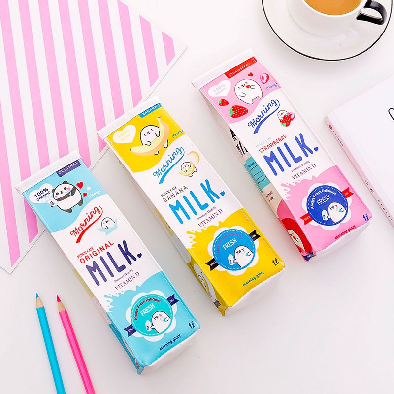 1 個かわいいかわいい化粧品朝ミルクボトル Pu レザー鉛筆ケースバッグボックス学校事務用品文具ギフト賞パンダ
