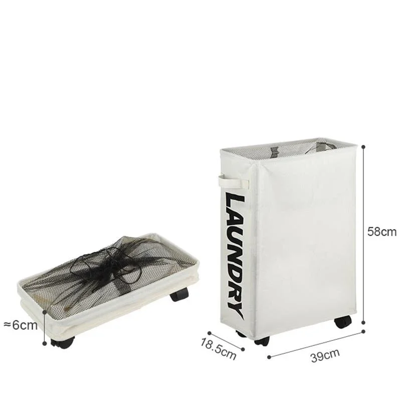 1 PC 22 "Rolling Slim ตะกร้าซักผ้าWithStandFoldable กันน้ํา Sorter AndOrganizerOn ล้อสูงบาง DirtyLaundryHamper ตะกร้า