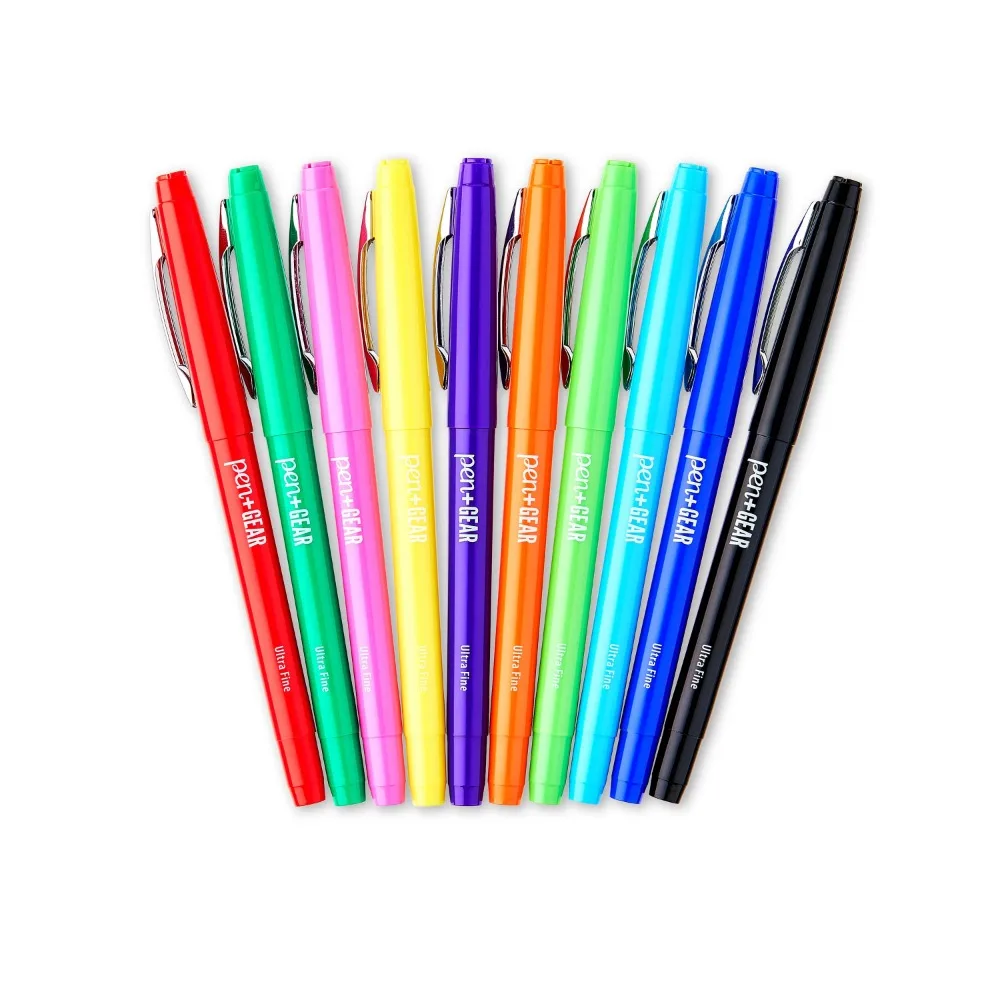 Felt-Tip Pens, Ultra Fine, Assorted Colors, 10 Pack