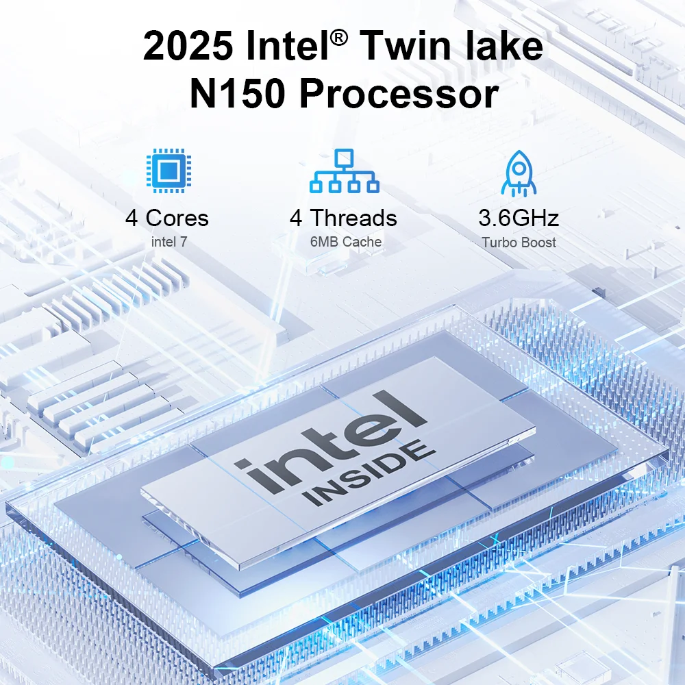 Ninkear MINI PC MBOX 11 Intel N150 16GB DDR4 + 512GB SSD fino a 3.6Ghz supporto Windows11/Linux OS 4K e 2 display Computer