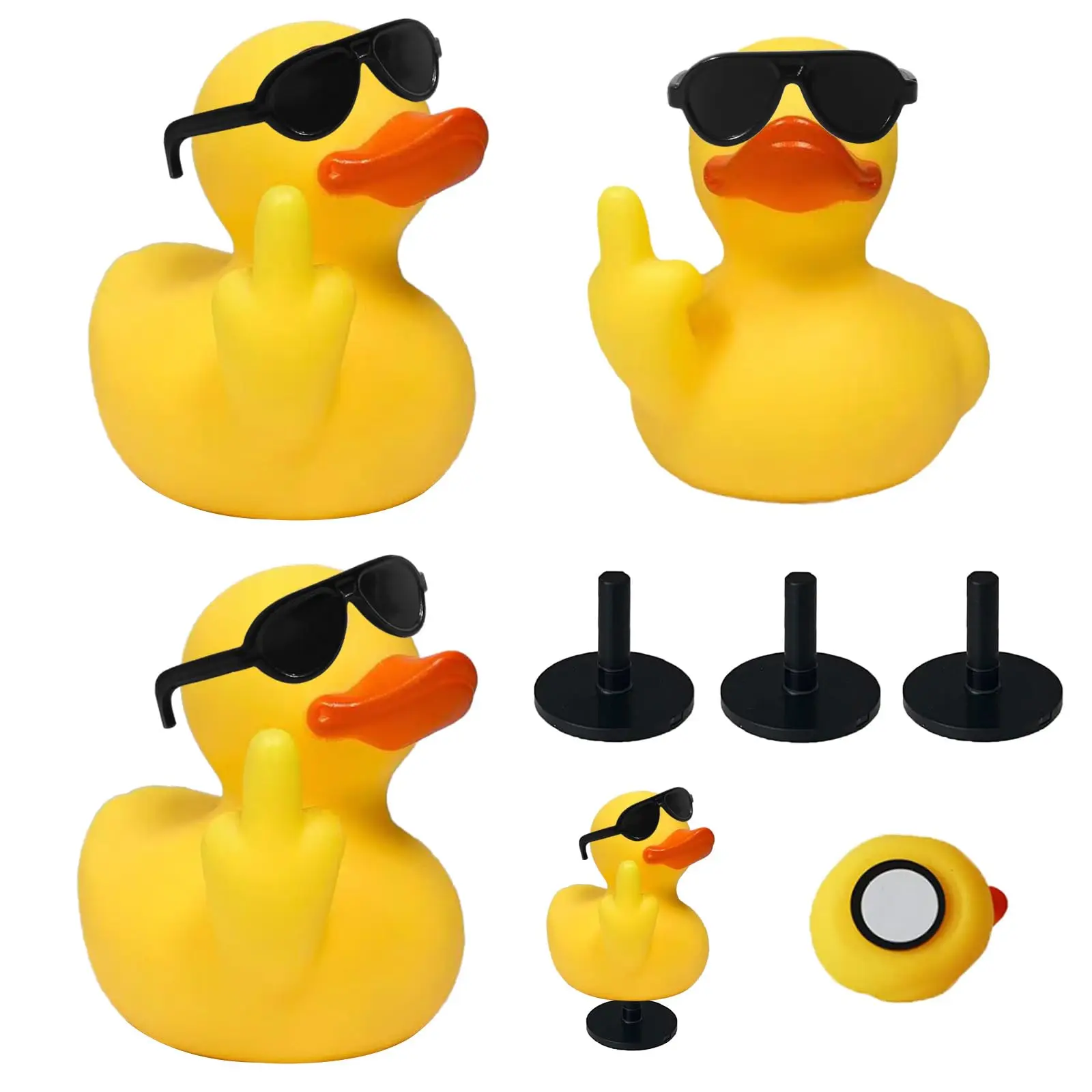 Pato de dedo médio, pato de borracha exclusivo, pato de borracha jeep com óculos de sol para decoração de painel de carro de banheiro, ornamento criativo