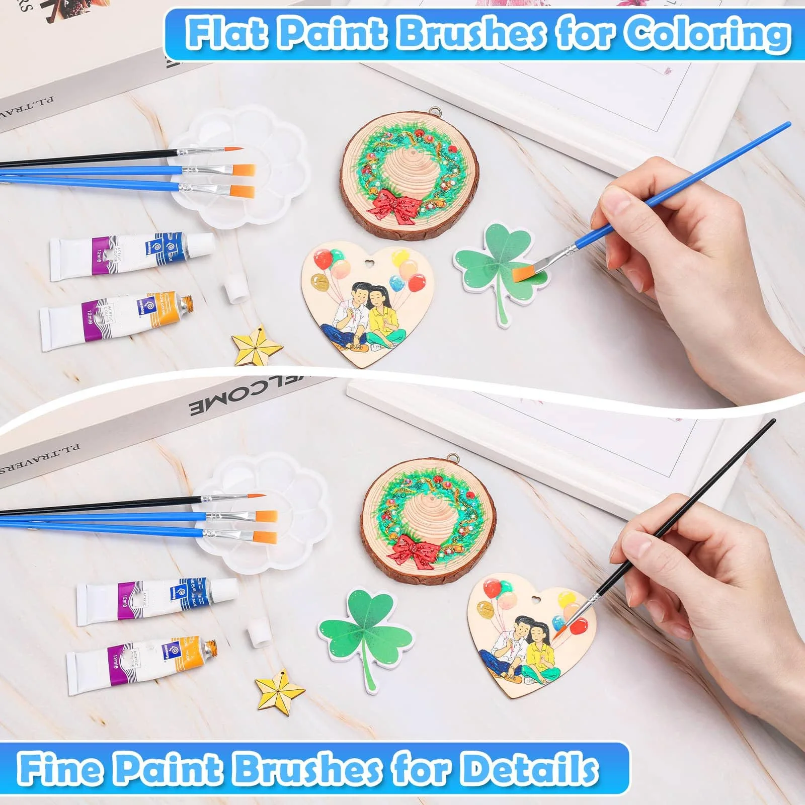 Set di pennelli da 100 pezzi per bambini in acrilico con pennelli piatti e rotondi a punta Pennelli per pittura a olio ad acquerello artigianale