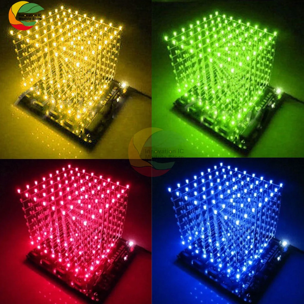 3D 8x8x8 Color Light Cube DIY Kit 8x8x8mm Led Light Cube Parts Computer Music Spectrum Microcontroller Electronics DIY Maker Kit