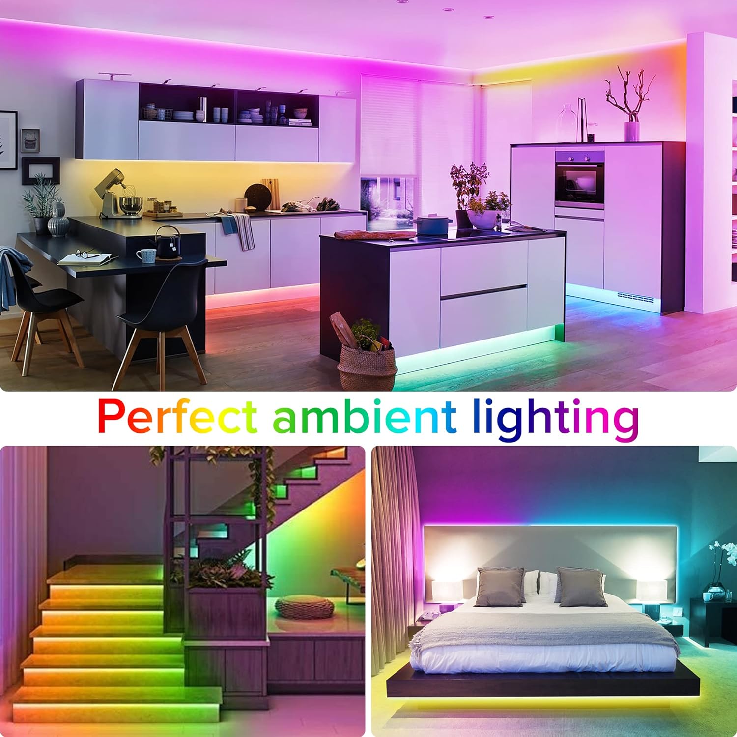 Faixa de LED de baixa tensão de 5V, controle remoto de faixa de LED que muda de cor RGB Luzes LED inteligentes compatíveis com Bluetooth,。