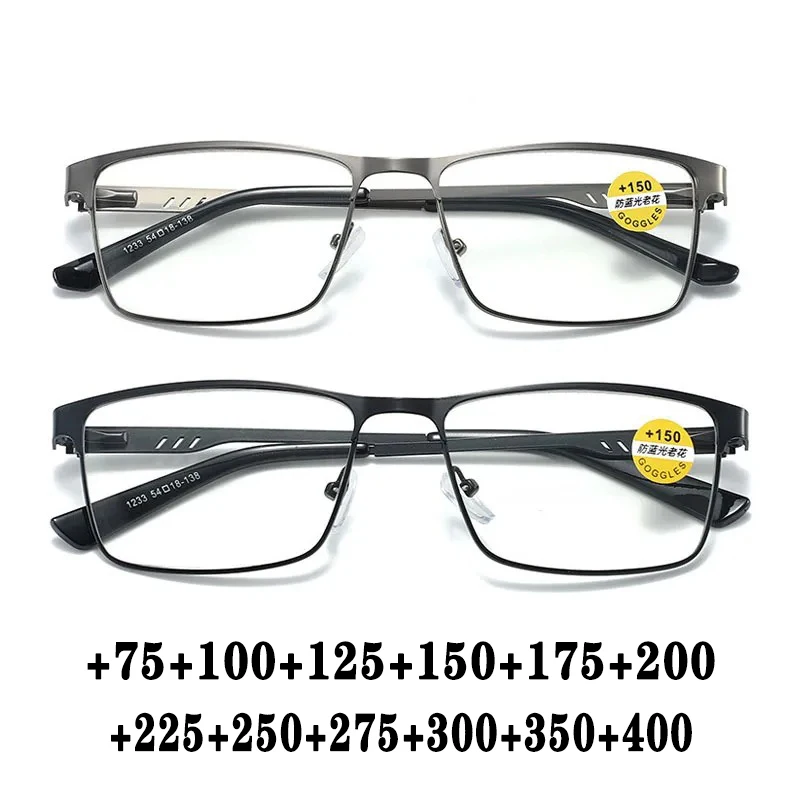 Gafas de lectura de moda para hombre, montura de gafas graduadas con bloqueo de luz azul de alta calidad con bisagra de resorte + 75 + 125 + 175 + 225