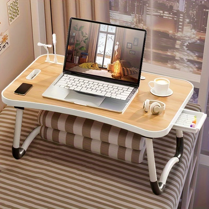 Extra Large Multifunctional Foldable Laptop Bed Desk - Multifunctional Tray Stand with Cup Holder and Drawer Stable and Durable