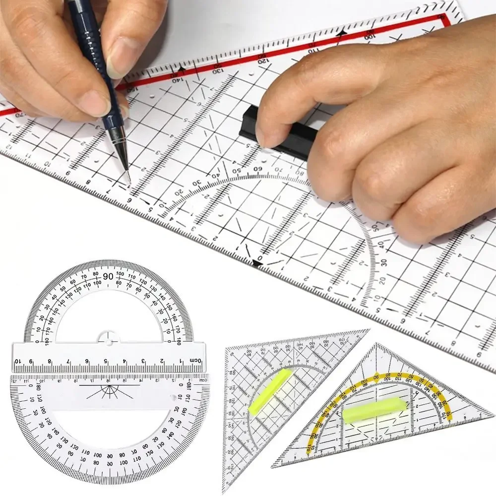 Multi-function Single Transparent Plastic Protractor, Student Drawing Tool, Triangular Ruler, Angle Measuring Tool