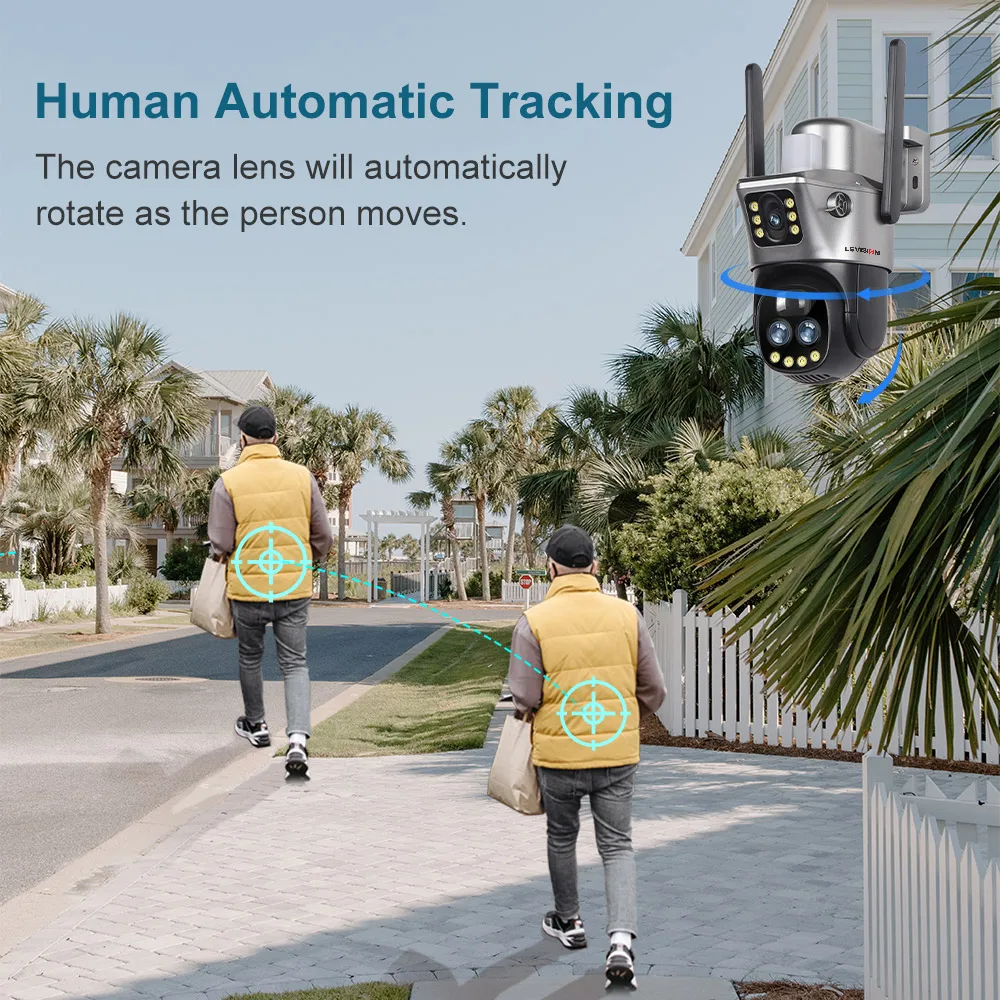 LS VISION Dual Screen WIFI Or 4G SIM Solar Camera 10X Zoom Outdoor Cameras With Light Alarm Auto Tracking PTZ CCTV Cameras IP66