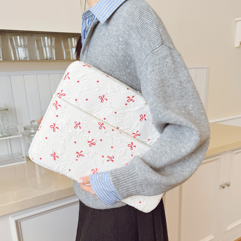 Professional Laptop Bag with Pearl Accent Zipper 13/15 Inch Ruffled Texture Shock-Resistant Cover for Work Leisure Activities