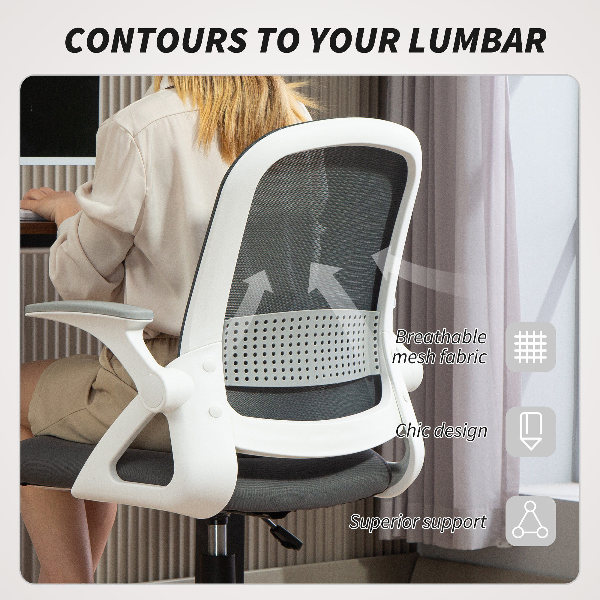 HOMCOM Ergonomic Swivel Computer Chair with Flip-up Armrests