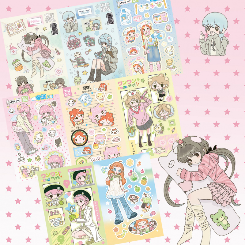 Bonito dos desenhos animados menina adesivos coreia anime personagem adesivos mão conta caso de telefone planejador diário scrapbook diy adesivo decorativo