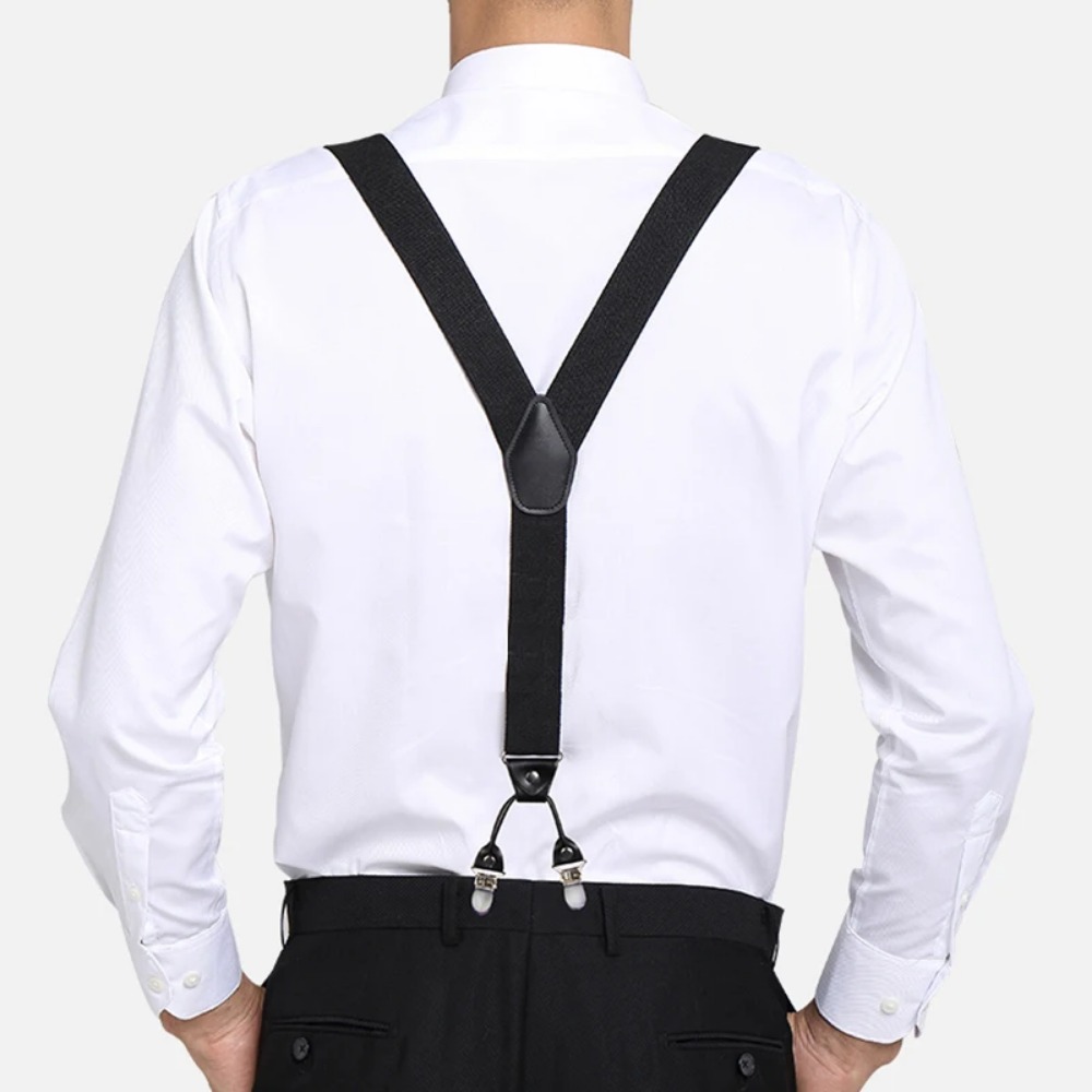Vintage Suspenders for Men Wedding Party Formal Casual 3.5cm Wide Y Shape 6 Clips Adjustable Elastic Trouser Braces Strap Belt