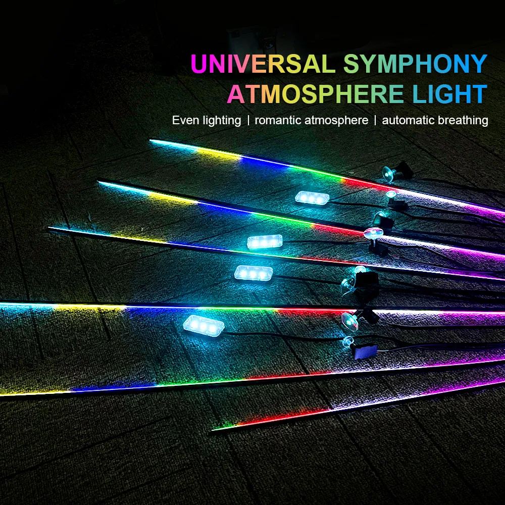 18 en 1 64 colores RGB sinfónico luz ambiental del coche guía acrílica Interior tira de luz LED decoración lámpara de ambiente por Control de aplicación